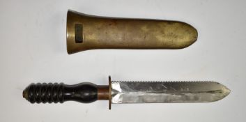 Siebe Gorman diver's knife c1960s push in example with spring grip, brass ferrule with AP62600 non-