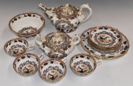 Approximately thirteen pieces of 19thC English porcelain teaware, including teapot, H17cm