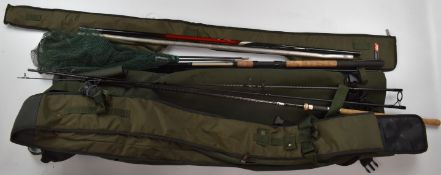 A collection of fishing tackle, rods, reels, terminal tackle and accessories including Shimano