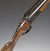 Zabala A-LP71 20 bore side by side shotgun with engraved locks, underside and fences, chequered grip