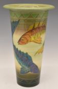 Dennis Chinaworks signed limited edition 7/18 flared vase decorated in the Fish Zigzag pattern,