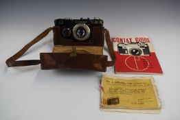 Zeiss Ikon Contax I rangefinder camera with Tessar 1:2.8 f=5cm lens, in brown leather case with
