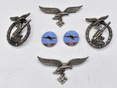 Six reproduction German Nazi Third Reich Luftwaffe badges including two enamel examples