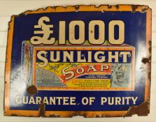 Vintage enamel sign advertising 'Sunlight Soap', 91 x 69cm