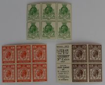 1929 KGV M/M PUC low value issues ½d & 1d blocks of six (both with inverted WMKs) and 1 ½d booklet
