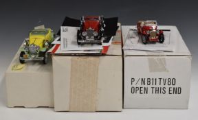 Three Franklin Mint diecast model cars comprising Stutz Blackhawk Boat Tail Speedster 1928, The Gary