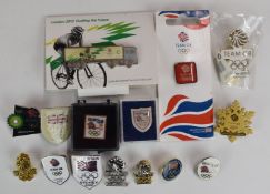 Fifteen Team GB and Great Britain related Olympic Games and Winter Olympics pin badges.  Consigned