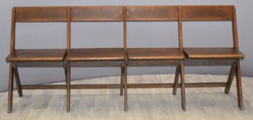 James D Bennet Ltd c1902-1920s collapsible four seat oak fete or chapel bench, L184cm