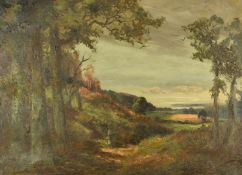 Thomas Binmore oil on canvas landscape with the sea in the distance, 'Torbay from Great Hill',