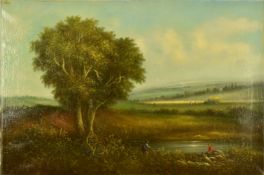R Witchard oil on canvas children beside a river, signed lower left, 51 x 76cm