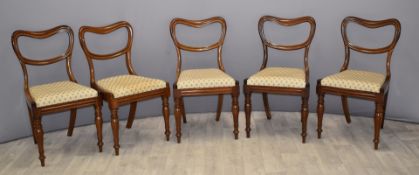 Set of six Victorian upholstered mahogany balloon back dining chairs