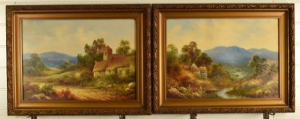 Pair of Jennings oils of landscapes with houses, each signed lower right, 37 x 52cm, in gilt frames