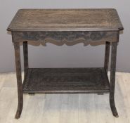 Victorian carved table with undershelf, L73 x D47 x H66cm