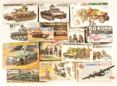 Sixteen Airfix, Tamiya, AMT, Revell and similar model kits including '50 Ford Convertible 3 in 1,