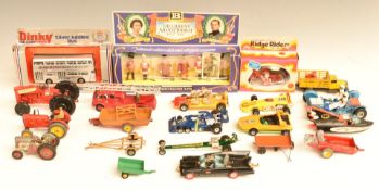 Twenty Corgi, Dinky and similar diecast model vehicles including Batmobile, Batboat, Lunar Buggs,