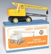 Dinky Supertoys diecast model Coles Mobile Crane with hoisting jib raising and slewing movements,