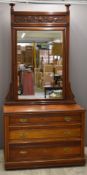Late 19th or early 20thC walnut chest of three drawers with mirror, chest W110 x D57 x H79cm