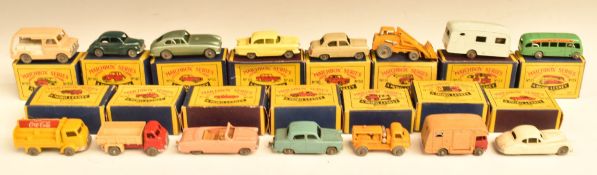 Fifteen Moko Lesney Matchbox Series 1-75 diecast model vehicles 21, 23, 24, 28-30, 32, 35-37, 39,