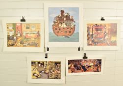 Four Linda Jane Smith signed limited edition novelty cat prints comprising 'Old Cat Donald's Farm'