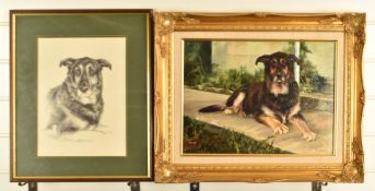 Claire A Verity oil on canvas 'Buttons' Dog Portrait, signed lower right, 29 x 39.5cm, in gilt