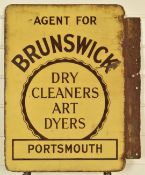 Vintage double sided enamel sign advertising 'Brunswick Dry Cleaners, Art Dyers, Portsmouth', 56 x