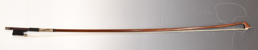 Gustav Prager violin bow, stamped Gustav Prager and with the maker's monogram arrow logo, overall