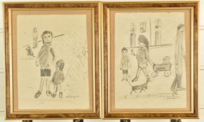 Two naive pencil drawings, both bearing signature L.S.Lowry and dated '61, each 22 x 17cm