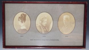 Framed set of three portraits of Mary Stewart (Mrs James Templeton) 1807-1889, overall size 13 x