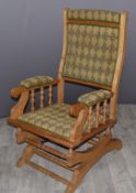 Arts & Crafts American ash upholstered rocking chair made in Woodchester, Gloucestershire, by