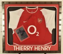 Thierry Henry signed Arsenal football shirt and photograph montage, framed and glazed with