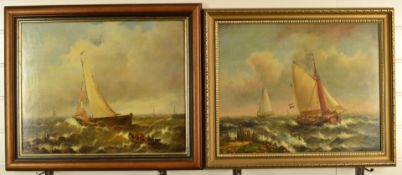 Jean Laurent (1898-1988) pair of oil on board maritime studies, both signed lower left, 39 x 49cm