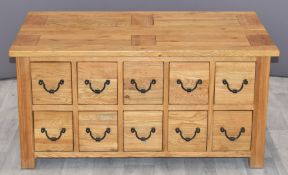 Contemporary light oak coffee table /drawer unit, L104 x D61 x H51cm