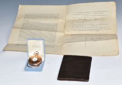 Waltham 9ct gold keyless winding half hunter pocket watch with inscription 'Presented By Bristol