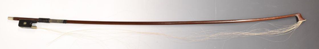 F R Hellmer, Prague violin bow, overall length 74cm, weight approximately 57.5g
