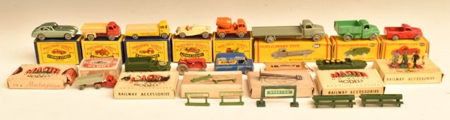 Fourteen Matchbox Moko Lesney 1-75 series and Dublo Dinky Toys diecast model vehicles together