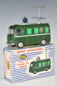 Dinky Supertoys diecast model BBC TV Roving Eye vehicle with green body, grey hubs and rotating