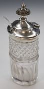 Georgian hallmarked silver lidded cut glass mustard or similar, London 1814, maker likely