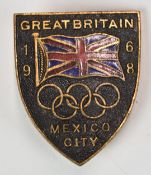 Great Britain Mexico City 1968 pin badge, as worn by David Hemery CBE.  Consigned directly by