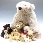 Ten Steiff, Russ, Wesley, Gund and similar bears, largest 70cm tall.