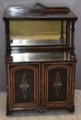Victorian inlaid and ebonised cupboard in the style of Shoolbred, W66 x D40 x H102cm