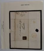 1d black BB three margins on mourning cover to Preston with red 1840 Chorley postmark