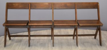 James D Bennet Ltd c1902-1920s collapsible four seat oak fete or chapel bench, L184cm