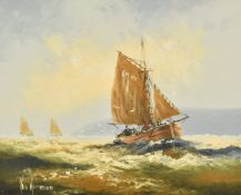 Ken Hammond (b1948) seascape with sailing boats, signed lower left 20 x 25cm, in ornate gilt frame