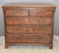 Georgian oak chest of two over three graduated drawers with mahogany crossbanding, W118 x D56 x