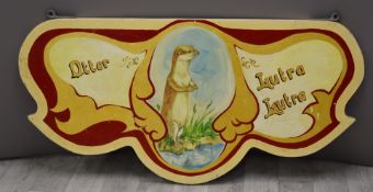 Vintage fairground hand painted wooden sign depicting an otter with Latin name Lutra Lutra, 120 x