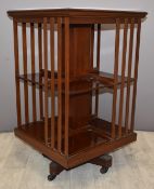 Edwardian inlaid mahogany revolving bookcase, W50cm x H83cm