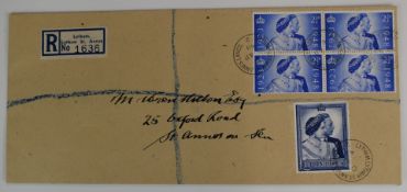 The Royal Silver Wedding £1 and 2 ½d block on 26th April 1948 first day cover.