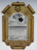 French Arts & Crafts brass mirror with bevelled arch top plate, marked Depose verso, overall size 49