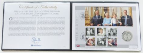 2014 QEII limited edition 29 of 250 'Queen's 90th Birthday' £5 silver coin cover, in Westminster