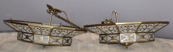 A pair of contemporary ceiling lights/electroliers, new and unused, diameter 68, estimated drop 50-